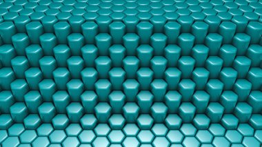 Turkuaz altıgen arka plan. 3d illüstrasyon, 3d canlandırma.