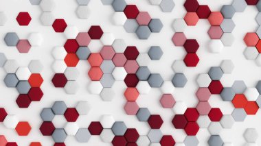 Altıgenli kırmızı beyaz soyut arka plan. 3d illüstrasyon, 3d canlandırma.