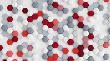 Altıgenli kırmızı beyaz soyut arka plan. 3d illüstrasyon, 3d canlandırma.