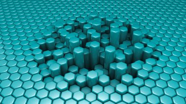 Turkuaz altıgen arka plan. 3d illüstrasyon, 3d canlandırma.