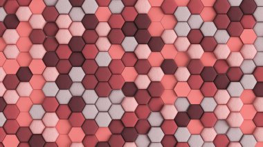 Altıgenli kırmızı beyaz soyut arka plan. 3d illüstrasyon, 3d canlandırma.