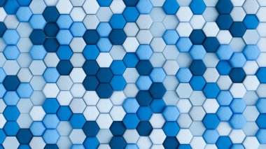 Altıgenli mavi, beyaz, soyut bir arka plan. 3d illüstrasyon, 3d canlandırma.