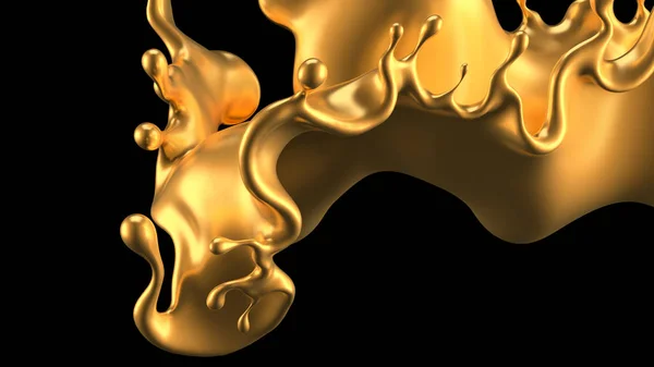 Splash gold. 3d illustration, 3d rendering. — ストック写真