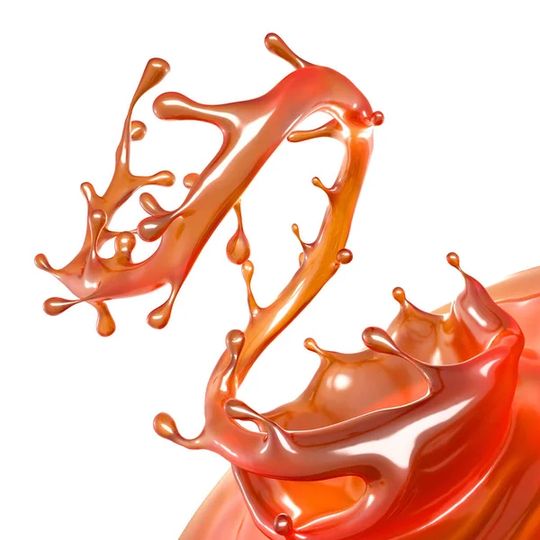 Splash of orange juice. 3d illustration, 3d rendering. — ストック写真
