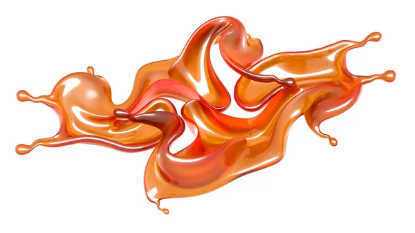 Una spruzzata di succo d'arancia. Illustrazione 3d, rendering 3d . — Foto Stock