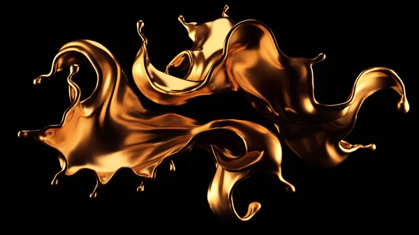 Luxe mooie gouden splash. 3d illustratie, 3d weergave. — Stockfoto