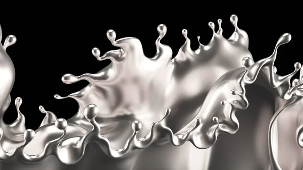 Splash silver. 3d illustration, 3d rendering. — ストック写真