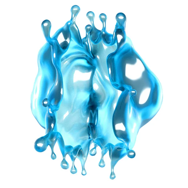 Bella spruzzata d'acqua blu. Illustrazione 3d, rendering 3d . — Foto Stock