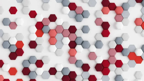 Altıgenli kırmızı beyaz soyut arka plan. 3d illüstrasyon, 3d canlandırma.