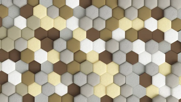 Fond abstrait jaune beige avec hexagones. Illustration 3d, rendu 3d . — Photo