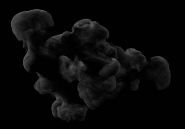 Karanlık arka planda siyah duman. 3d illüstrasyon, 3d canlandırma.