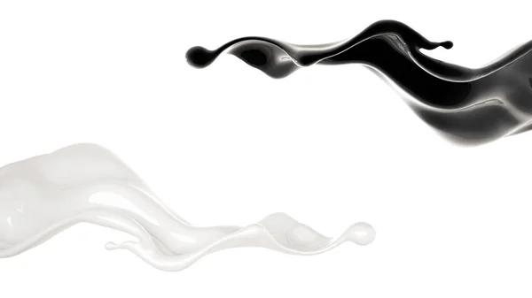 White and black liquid splash. 3d illustration, 3d rendering. — Stock Photo, Image
