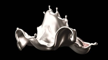 Şatafatlı bir gümüş sıçraması. 3d illüstrasyon, 3d canlandırma.
