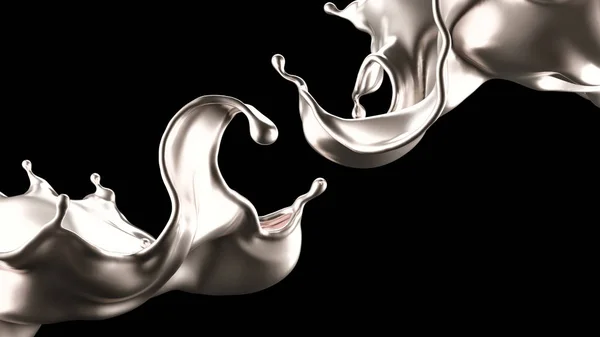 Luxuriöser Silberspritzer. 3D Illustration, 3D Rendering. — Stockfoto