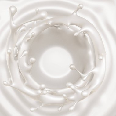 Bir tutam süt. 3d illüstrasyon, 3d canlandırma.