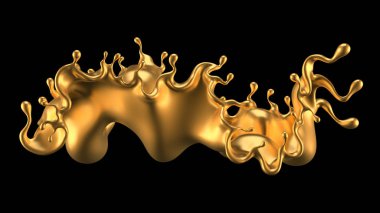 Altın sıçradı. 3d illüstrasyon, 3d canlandırma.