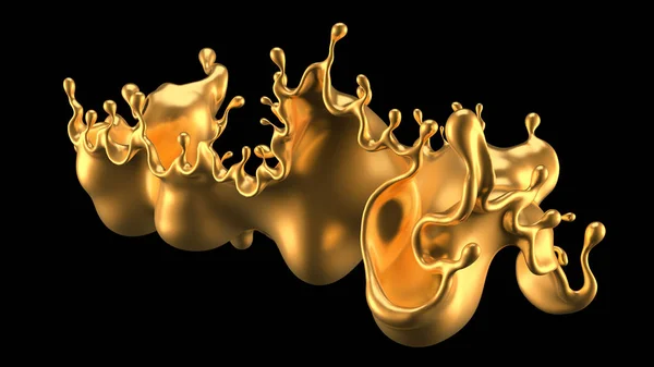 Aranyat fröcskölni. 3D illusztráció, 3D-s renderelés. — Stock Fotó