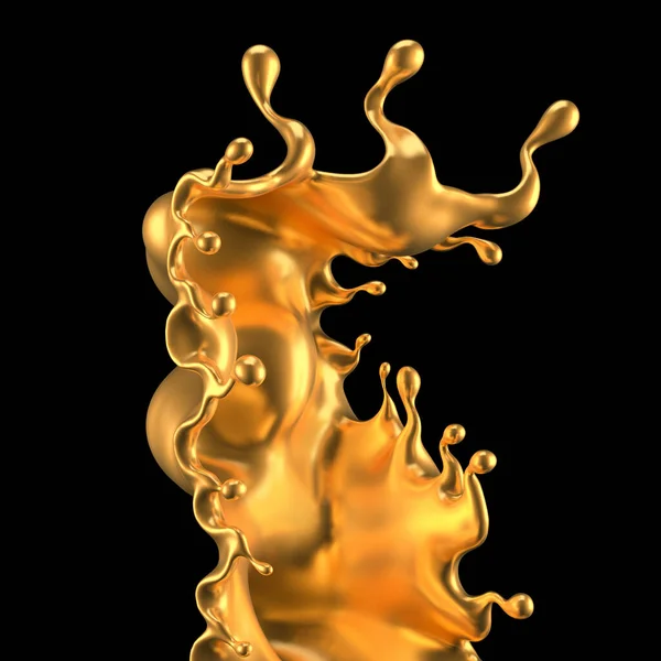 Salpicadura de oro. Ilustración 3d, representación 3d . —  Fotos de Stock