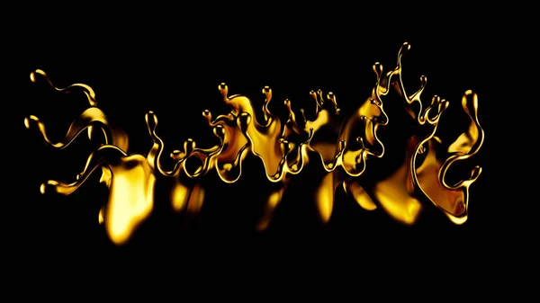 Abstract Golden Splash,Gold Isolated on black background 3d illustration, 3d rendering. — Stock Photo, Image