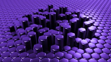 Mor altıgen arka plan. 3d illüstrasyon, 3d canlandırma.