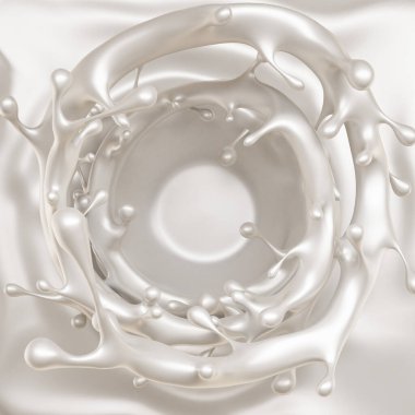 Bir tutam süt. 3d illüstrasyon, 3d canlandırma.