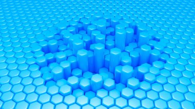 Mavi altıgen arka plan. 3d illüstrasyon, 3d canlandırma.