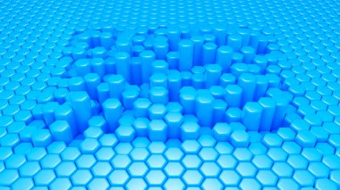 Mavi altıgen arka plan. 3d illüstrasyon, 3d canlandırma.