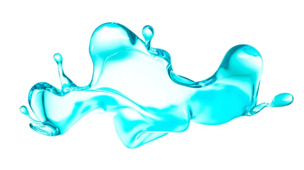 Percikan air berwarna biru. Ilustrasi 3d, render 3d . — Stok Foto