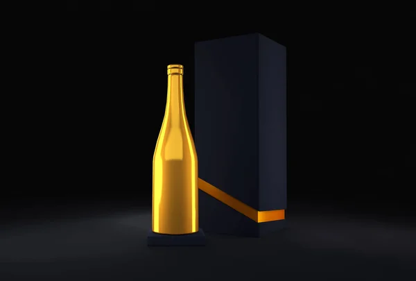 Bir şişe şampanya ve elit siyah ambalaj ile lüks Festival arka plan — Stok fotoğraf
