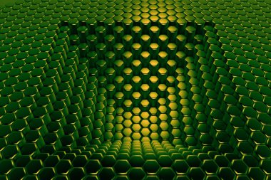 Yeşil altıgen arka plan. 3d illüstrasyon, 3d canlandırma.