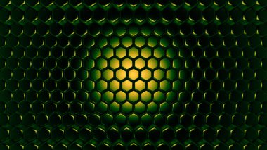 Yeşil altıgen arka plan. 3d illüstrasyon, 3d canlandırma.