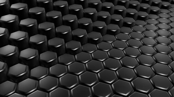 Black hexagon background. 3d rendering, 3d illustration.