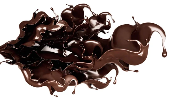 A splash of dark chocolate. 3d illustration, 3d rendering. — ストック写真