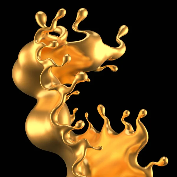 Splash gold. 3d illustration, 3d rendering. — ストック写真
