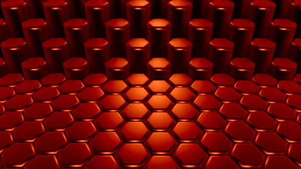 Red hexagon background. 3d illustration, 3d rendering. — ストック写真