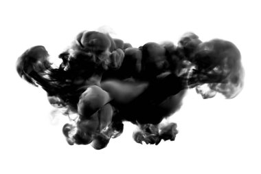 Beyaz arka planda siyah gri duman. 3d illüstrasyon, 3d yırtık