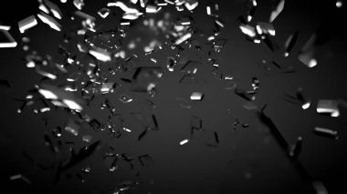 Güzel cam parçaları siyah arka plan kıymıkları. 3d illu