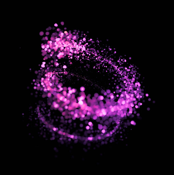 The particles are a gold spiral. 3d illustration, 3d rendering.