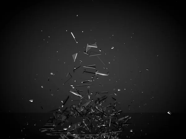 Piękne fragmenty szklanych drzazgi czarne tło. 3d illu — Zdjęcie stockowe