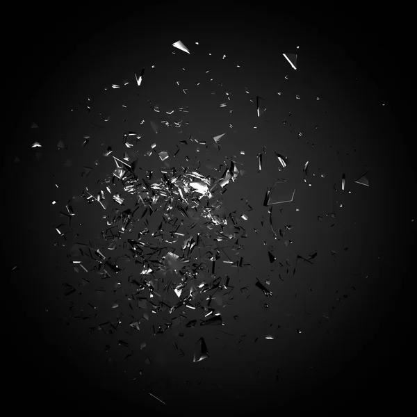 Güzel cam parçaları siyah arka plan kıymıkları. 3d illu