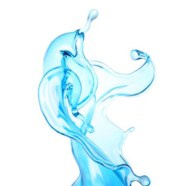 Güzel mavi su sıçraması. 3d illüstrasyon, 3d canlandırma.