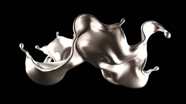Şatafatlı bir gümüş sıçraması. 3d illüstrasyon, 3d canlandırma.