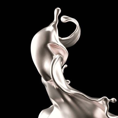 Şatafatlı bir gümüş sıçraması. 3d illüstrasyon, 3d canlandırma.