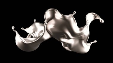 Şatafatlı bir gümüş sıçraması. 3d illüstrasyon, 3d canlandırma.