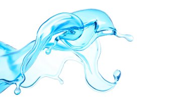 Güzel mavi su sıçraması. 3d illüstrasyon, 3d canlandırma.