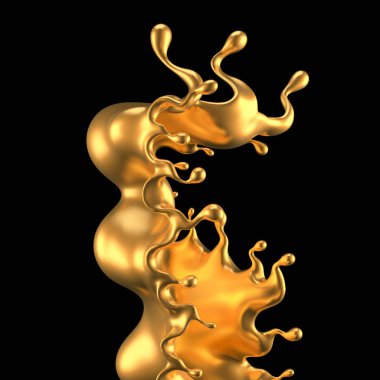 Altın sıçradı. 3d illüstrasyon, 3d canlandırma.