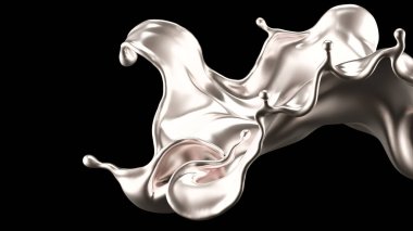 Şatafatlı bir gümüş sıçraması. 3d illüstrasyon, 3d canlandırma.