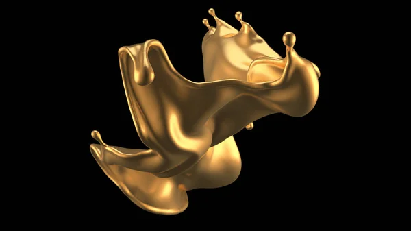 Luxe mooie gouden splash. 3d illustratie, 3d weergave. — Stockfoto