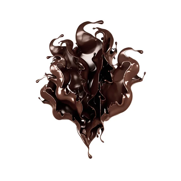 Sebuah percikan cokelat hitam. Ilustrasi 3d, render 3d . — Stok Foto