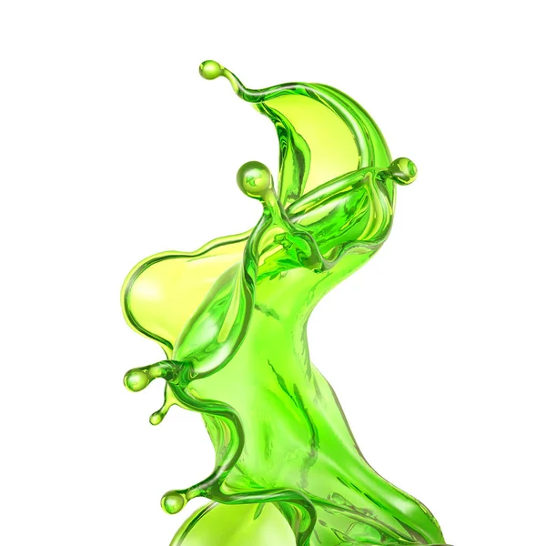 Una bella spruzzata di liquido verde. Illustrazione 3d, rendering 3d . — Foto Stock